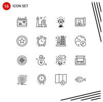16 User Interface Outline Pack of modern Signs and Symbols of flag bangladesh famous city cup prize Editable Vector Design Elements