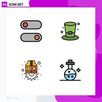 Pack of 4 Modern Filledline Flat Colors Signs and Symbols for Web Print Media such as control labour glass beer flask Editable Vector Design Elements