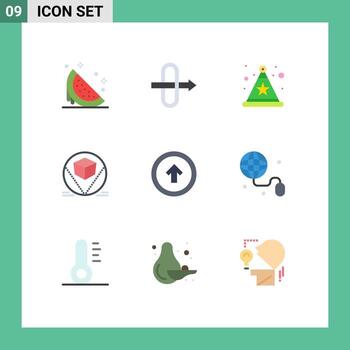 Group of 9 Flat Colors Signs and Symbols for user interface button hat arrow store Editable Vector Design Elements