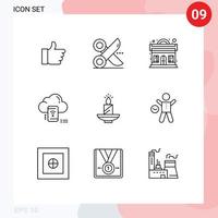 9 Universal Outlines Set for Web and Mobile Applications connected cloud slice mobile party Editable Vector Design Elements