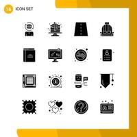 Modern Set of 16 Solid Glyphs and symbols such as book camping bridge bag highway Editable Vector Design Elements