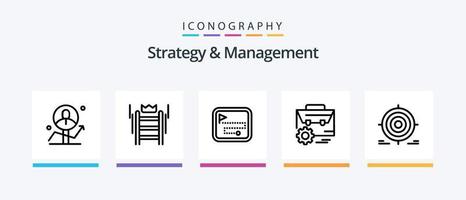 paquete de iconos de la línea 5 de estrategia y gestión que incluye el éxito. bandera. bastión. expediente. tarea. diseño de iconos creativos vector