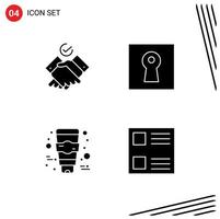 4 Thematic Vector Solid Glyphs and Editable Symbols of job skin care key security layout Editable Vector Design Elements