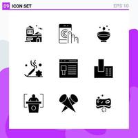 Set of 9 Vector Solid Glyphs on Grid for beauty light support lamp diwali Editable Vector Design Elements