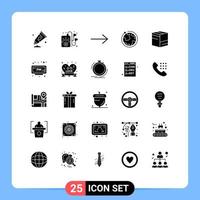 Group of 25 Solid Glyphs Signs and Symbols for alarm delivery right commerce hotel Editable Vector Design Elements