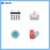 4 Universal Flat Icon Signs Symbols of adjustment connection discount globe world Editable Vector Design Elements