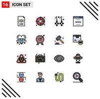 16 User Interface Flat Color Filled Line Pack of modern Signs and Symbols of heart site earring seo internet Editable Creative Vector Design Elements