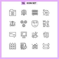 Set of 16 Modern UI Icons Symbols Signs for coat vacation cube travel map Editable Vector Design Elements