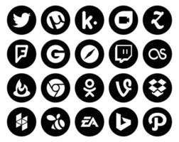 paquete de 20 íconos de redes sociales que incluye houzz vine safari odnoklassniki feedburner vector