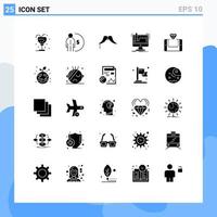 Set of 25 Modern UI Icons Symbols Signs for manufacturing digital management men movember Editable Vector Design Elements