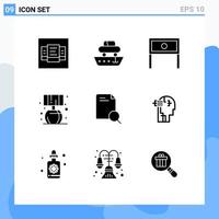 Group of 9 Modern Solid Glyphs Set for research lump end living table Editable Vector Design Elements