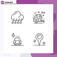 Group of 4 Modern Filledline Flat Colors Set for climate charge night camping power Editable Vector Design Elements