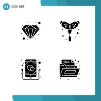 Pack of 4 Modern Solid Glyphs Signs and Symbols for Web Print Media such as diamond mobile bbq sausage document Editable Vector Design Elements