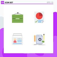 Mobile Interface Flat Icon Set of 4 Pictograms of and badge restaurant document document Editable Vector Design Elements