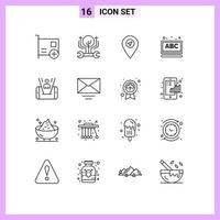 Group of 16 Modern Outlines Set for mobile online hack learning pointer Editable Vector Design Elements