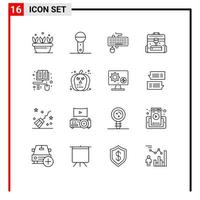 Group of 16 Outlines Signs and Symbols for travel business technology briefcase mouse Editable Vector Design Elements