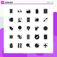 Group of 25 Modern Solid Glyphs Set for game energy agriculture charging cell Editable Vector Design Elements