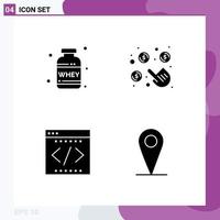 Editable Vector Line Pack of 4 Simple Solid Glyphs of nutrition coding whey per office Editable Vector Design Elements
