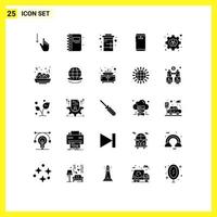 Pictogram Set of 25 Simple Solid Glyphs of camera smart phone open book phone soda Editable Vector Design Elements