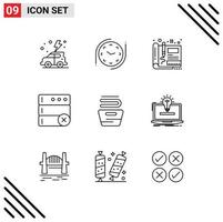 Group of 9 Outlines Signs and Symbols for housekeeping cleaning design serve database Editable Vector Design Elements