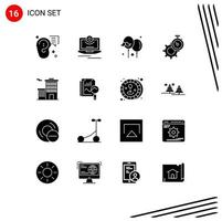 16 iconos creativos signos y símbolos modernos de configuración de tiempo monitor temporizador padre elementos de diseño vectorial editables vector