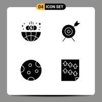 Group of 4 Solid Glyphs Signs and Symbols for business night globe goal weather Editable Vector Design Elements