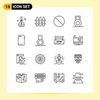 Set of 16 Vector Outlines on Grid for football camera forbidden back smart phone Editable Vector Design Elements