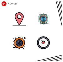 4 Universal Filledline Flat Color Signs Symbols of location shop polygon badge heart Editable Vector Design Elements