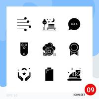 Modern Set of 9 Solid Glyphs and symbols such as three military romantic insignia comment Editable Vector Design Elements