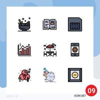 Set of 9 Modern UI Icons Symbols Signs for water graph card chart analytics Editable Vector Design Elements