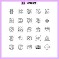 Pictogram Set of 25 Simple Lines of memory card hand duty dollar tax Editable Vector Design Elements