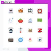 Mobile Interface Flat Color Set of 16 Pictograms of night cloud subway help desk lifesaver Editable Pack of Creative Vector Design Elements