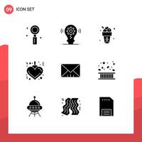 9 Thematic Vector Solid Glyphs and Editable Symbols of message xmas setting heart summer Editable Vector Design Elements