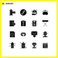 Mobile Interface Solid Glyph Set of 16 Pictograms of base add food footprint bear Editable Vector Design Elements