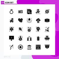 Set of 25 Commercial Solid Glyphs pack for target reference coding point diagram Editable Vector Design Elements