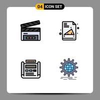 4 User Interface Filledline Flat Color Pack of modern Signs and Symbols of clapboard development film flap exam paper layout Editable Vector Design Elements