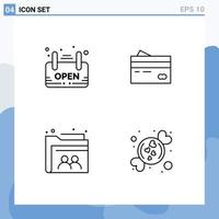 Set of 4 Modern UI Icons Symbols Signs for open finance board card shopping Editable Vector Design Elements