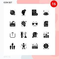 Pack of 16 Modern Solid Glyphs Signs and Symbols for Web Print Media such as powder holi thinking color hardware Editable Vector Design Elements