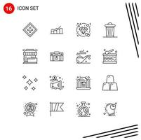 16 User Interface Outline Pack of modern Signs and Symbols of power environment graph wedding heart Editable Vector Design Elements