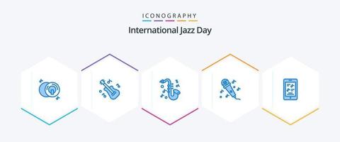 día internacional del jazz 25 paquete de iconos azules que incluye . música. música. multimedia. música vector