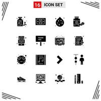 Modern Set of 16 Solid Glyphs and symbols such as online book waste tablet capsule Editable Vector Design Elements