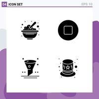 4 Thematic Vector Solid Glyphs and Editable Symbols of bowl interface oats stop carnival Editable Vector Design Elements