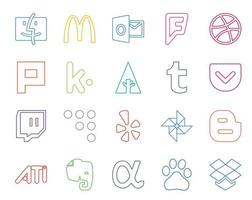 20 Social Media Icon Pack Including app net ati tumblr blogger yelp vector