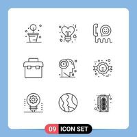 Outline Pack of 9 Universal Symbols of mind toolbox communication lunchbox box Editable Vector Design Elements