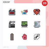 Universal Icon Symbols Group of 9 Modern Filledline Flat Colors of art production heart pollution present Editable Vector Design Elements