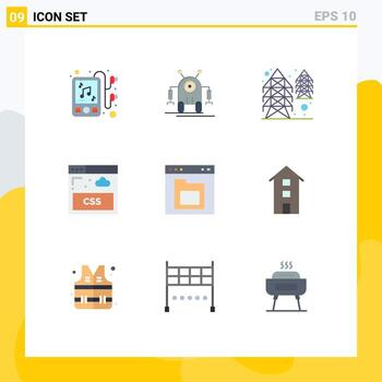 Pack of 9 creative Flat Colors of folder document power browser sheet Editable Vector Design Elements