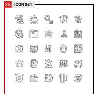 25 Thematic Vector Lines and Editable Symbols of group enrgy moon house money Editable Vector Design Elements