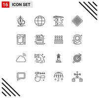 Pictogram Set of 16 Simple Outlines of phone sweet globe food tools Editable Vector Design Elements