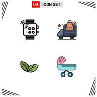 Group of 4 Modern Filledline Flat Colors Set for smart growth hand transportation plant Editable Vector Design Elements