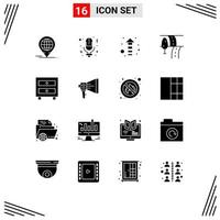 16 Thematic Vector Solid Glyphs and Editable Symbols of school drawer arrow cabinet route Editable Vector Design Elements